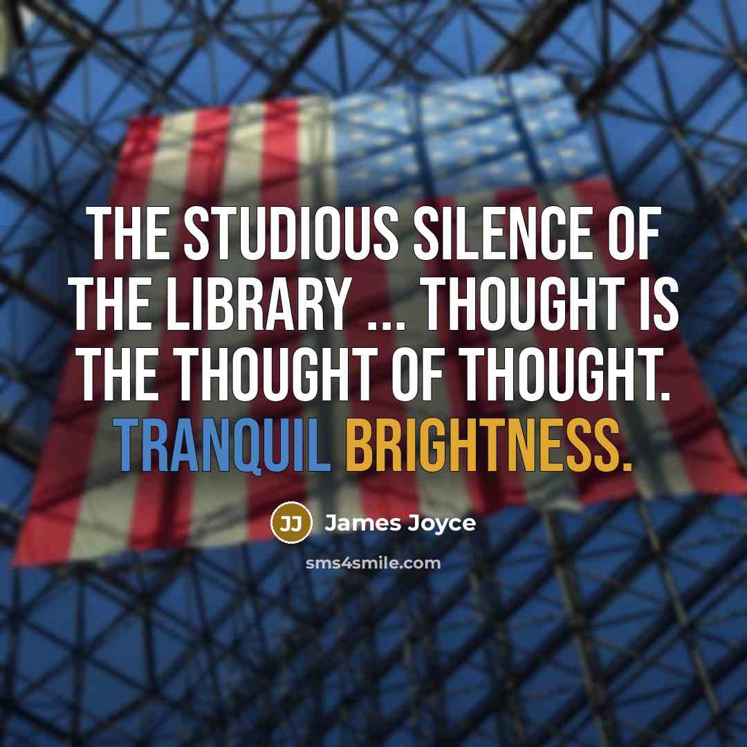 “The studious silence of the library ... Thought is the thought of thought. Tranquil brightness.” quote by James Joyce