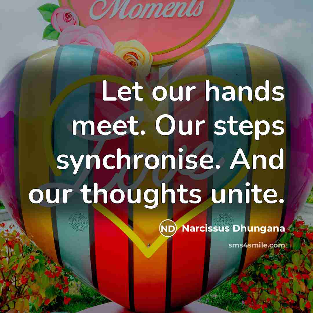 “Let our hands meet. Our steps synchronise. And our thoughts unite.” quote by Narcissus Dhungana