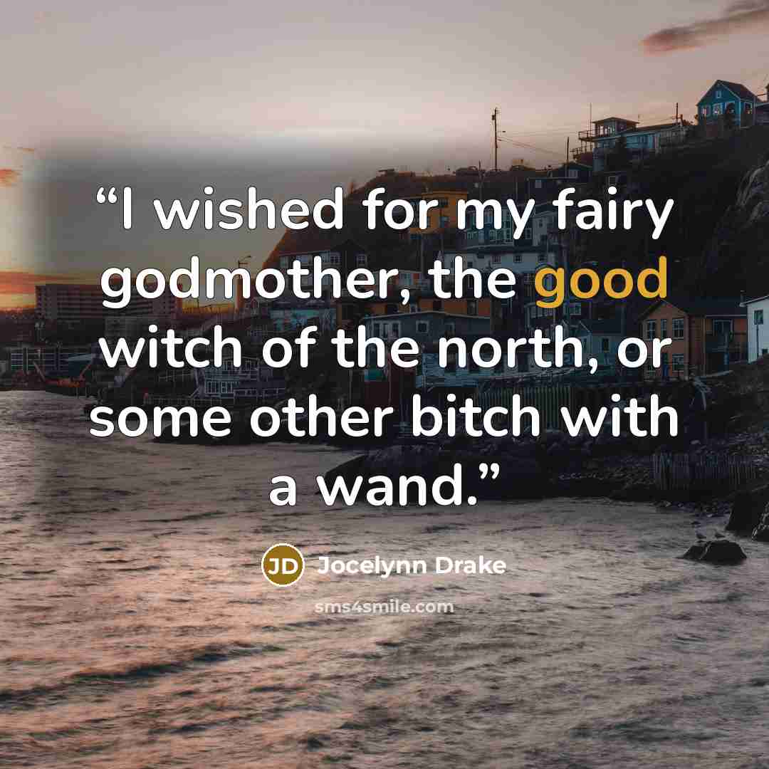 “I wished for my fairy godmother, the good witch of the north, or some other bitch with a wand.” quote by Jocelynn Drake
