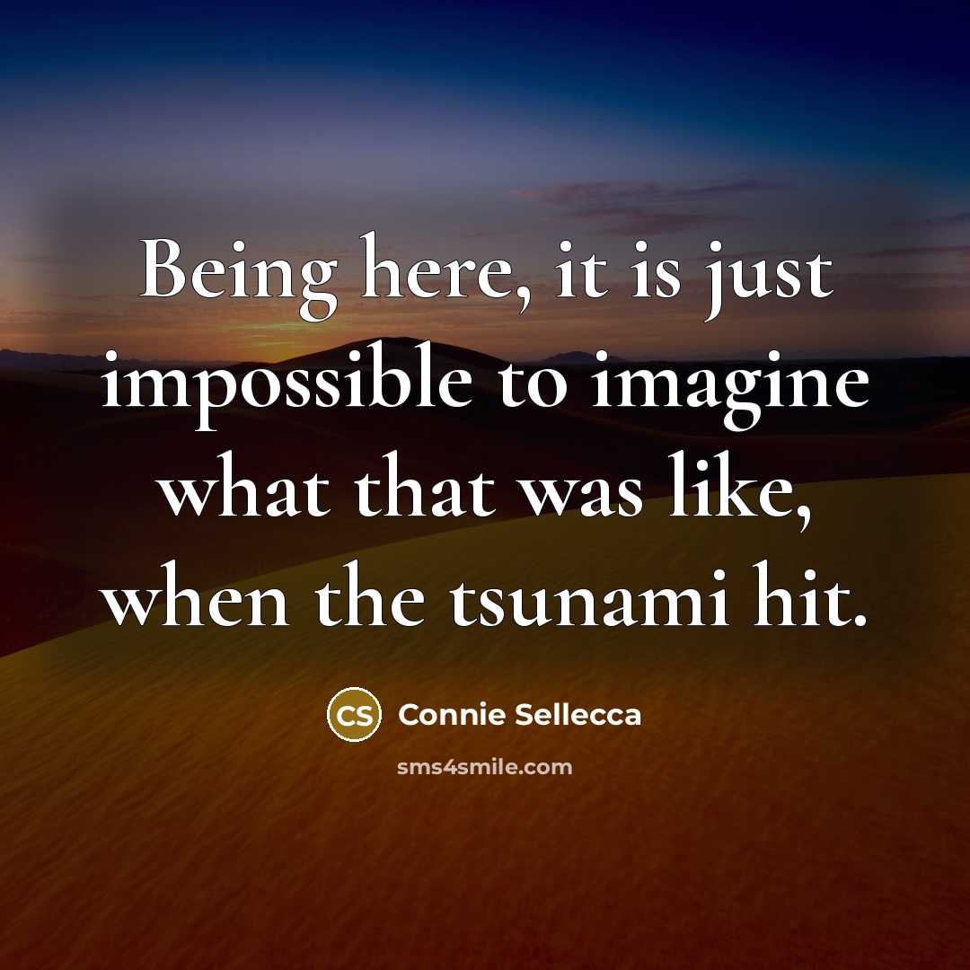 “Being here, it is just impossible to imagine what that was like, when the tsunami hit.” quote by Connie Sellecca