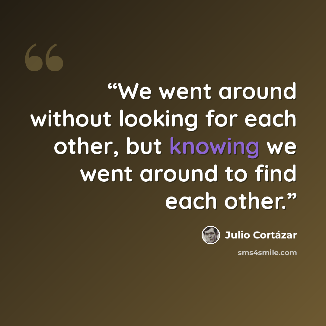 “We went around without looking for each other, but knowing we went around to find each other.” quote by Julio Cortázar