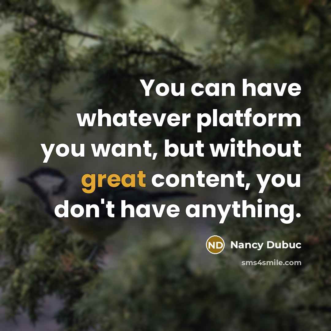“You can have whatever platform you want, but without great content, you don't have anything.” quote by Nancy Dubuc
