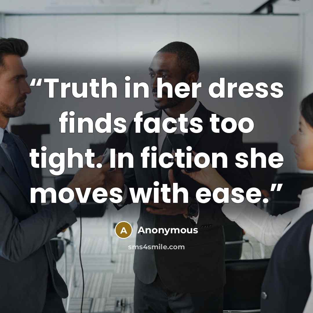 “Truth in her dress finds facts too tight. In fiction she moves with ease.” quote by Anonymous