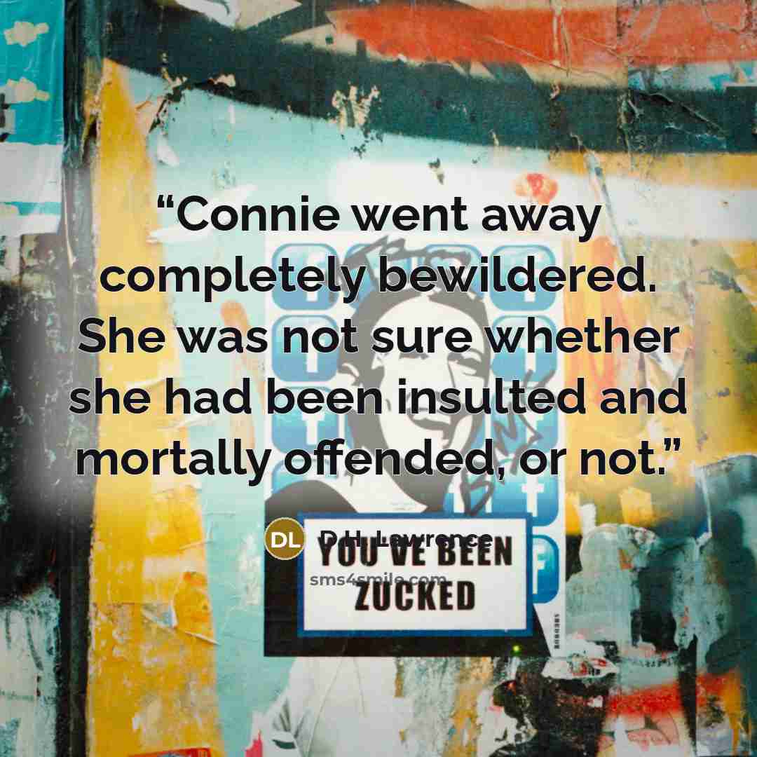 “Connie went away completely bewildered. She was not sure whether she had been insulted and mortally offended, or not.” quote by D.H. Lawrence