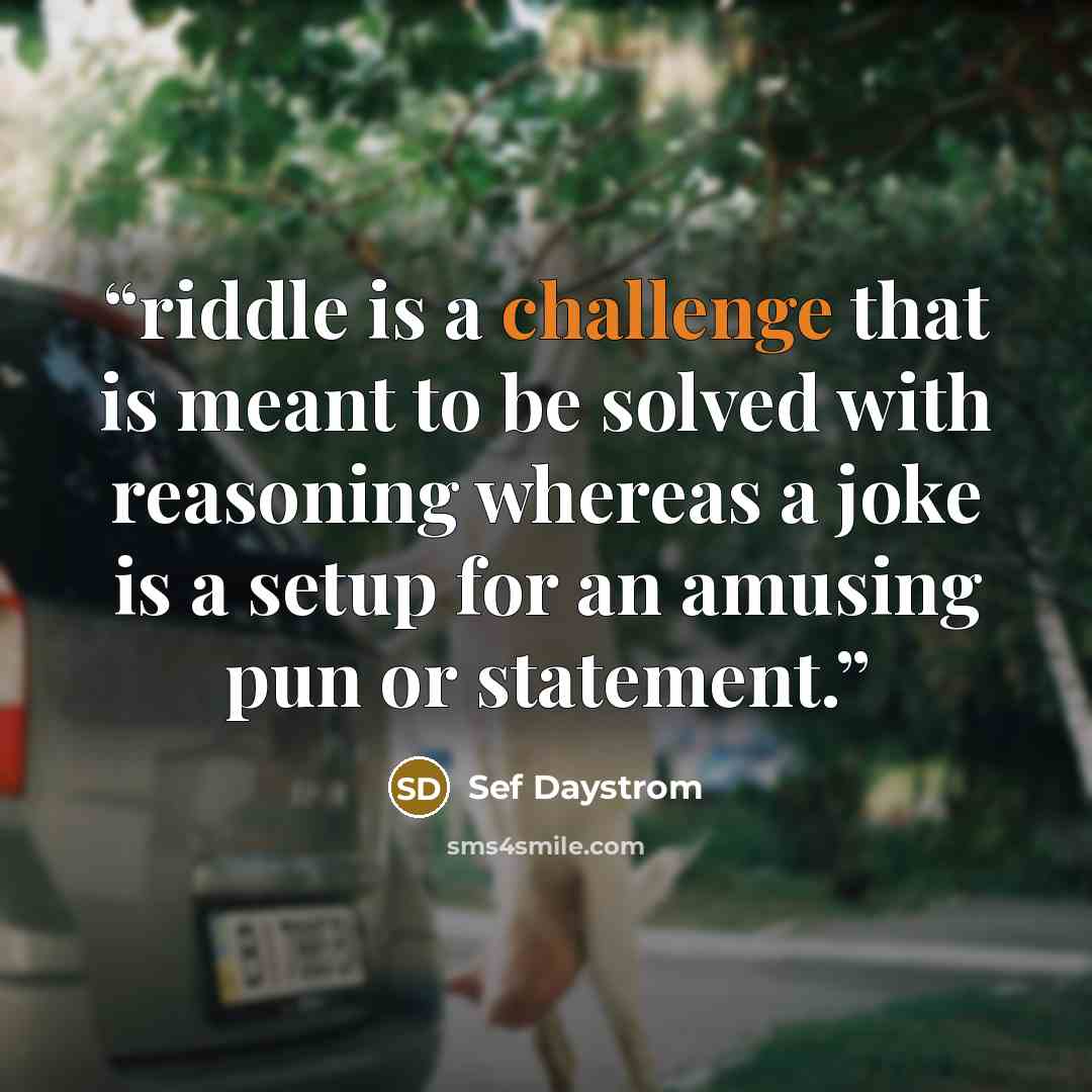 “riddle is a challenge that is meant to be solved with reasoning whereas a joke is a setup for an amusing pun or statement.” quote by Sef Daystrom