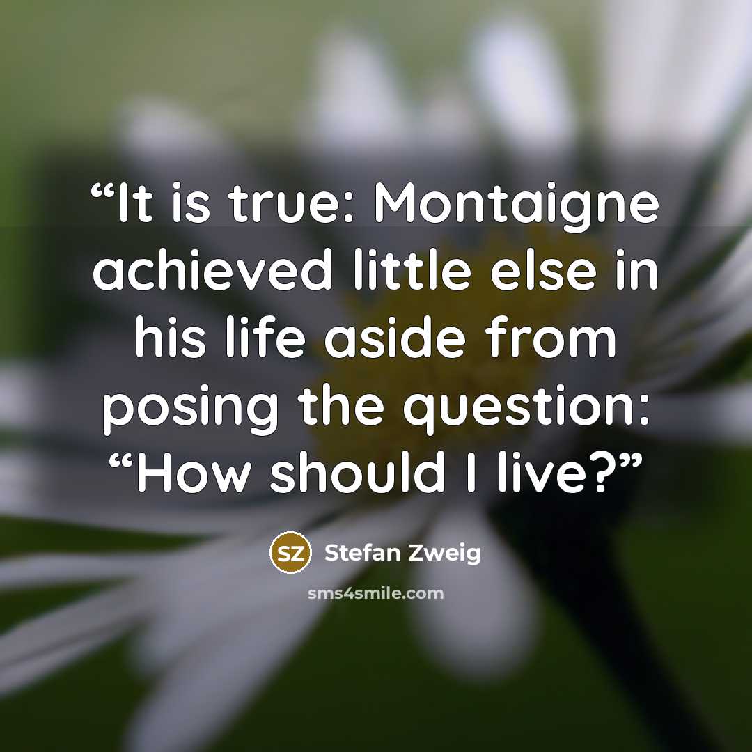 “It is true: Montaigne achieved little else in his life aside from posing the question: “How should I live?” quote by Stefan Zweig