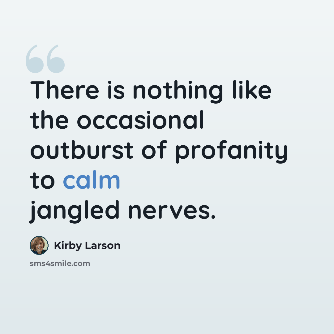“There is nothing like the occasional outburst of profanity to calm jangled nerves.” quote by Kirby Larson