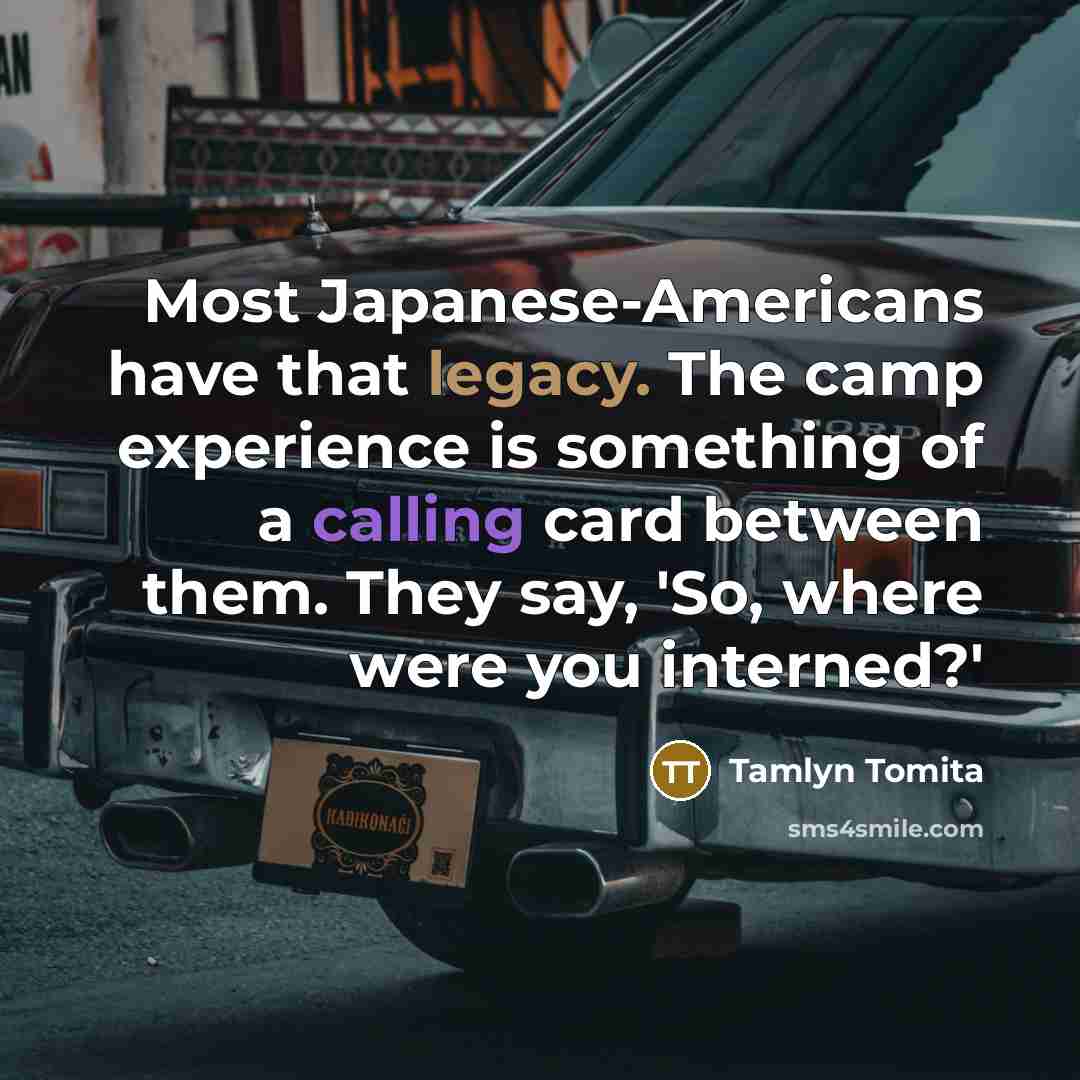 “Most Japanese-Americans have that legacy. The camp experience is something of a calling card between them. They say, 'So, where were you interned?'” quote by Tamlyn Tomita