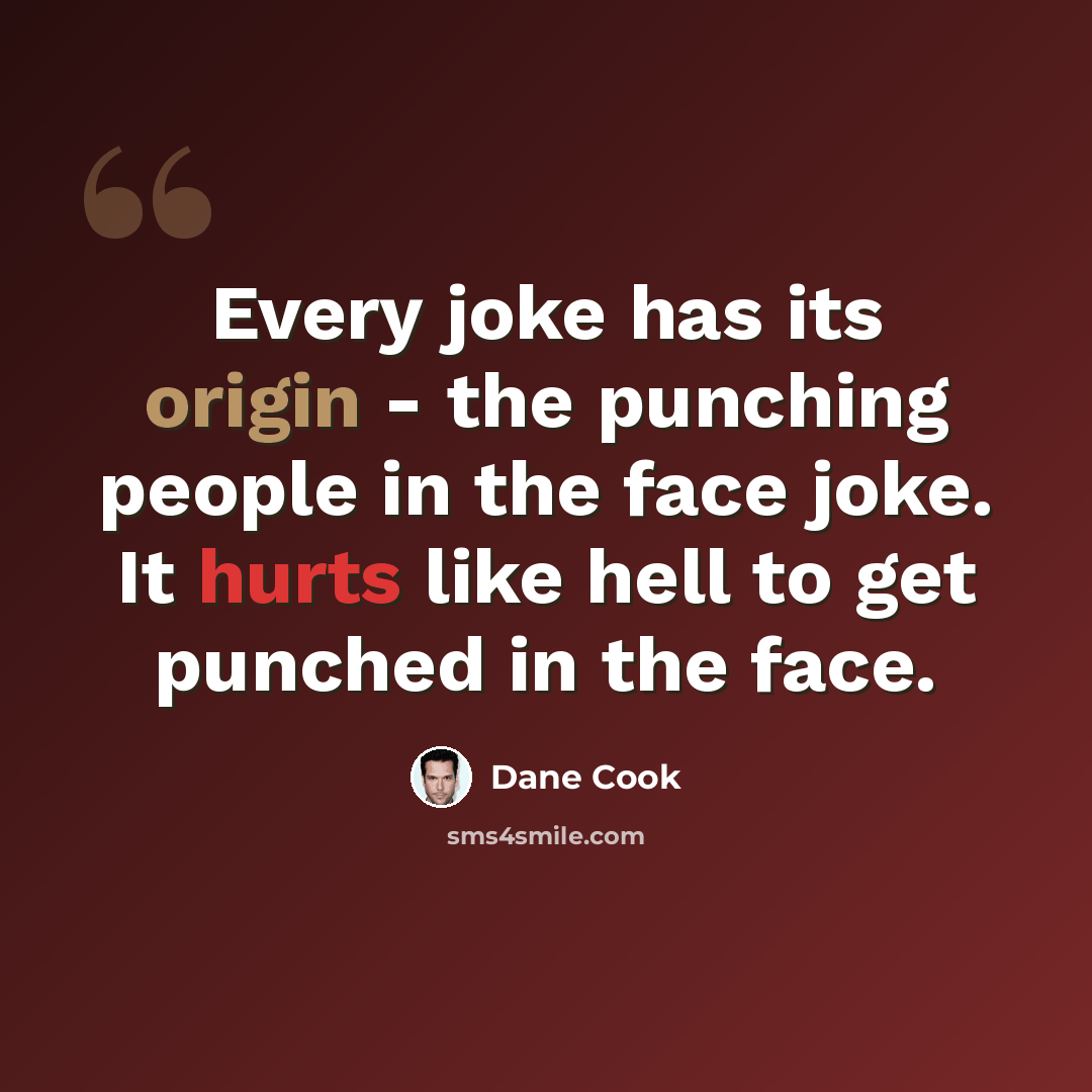 “Every joke has its origin - the punching people in the face joke. It hurts like hell to get punched in the face.” quote by Dane Cook