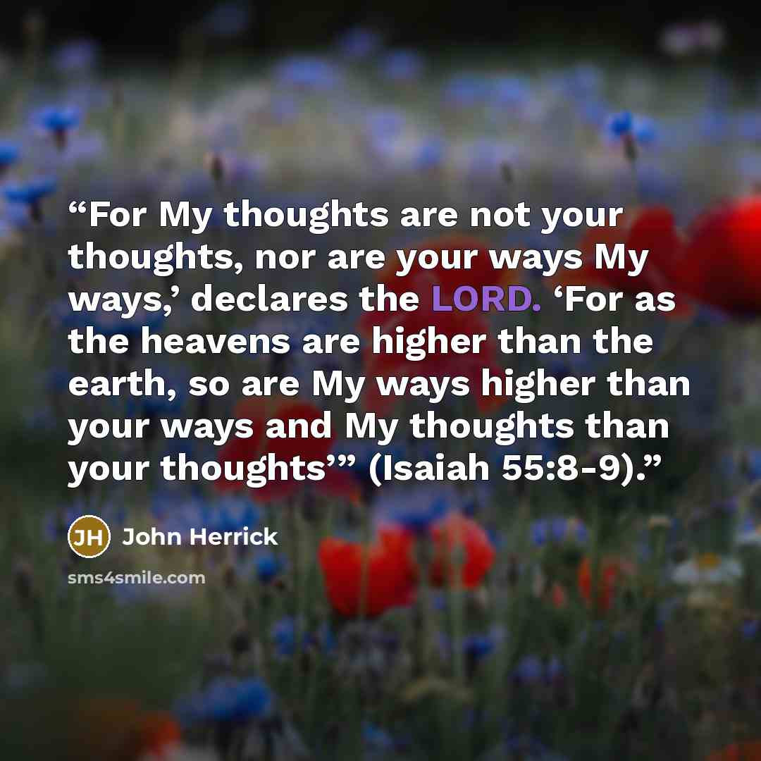 “For My thoughts are not your thoughts, nor are your ways My ways,’ declares the LORD. ‘For as the heavens are higher than the earth, so are My ways higher than your ways and My thoughts than your thoughts’” (Isaiah 55:8-9).” quote by John Herrick