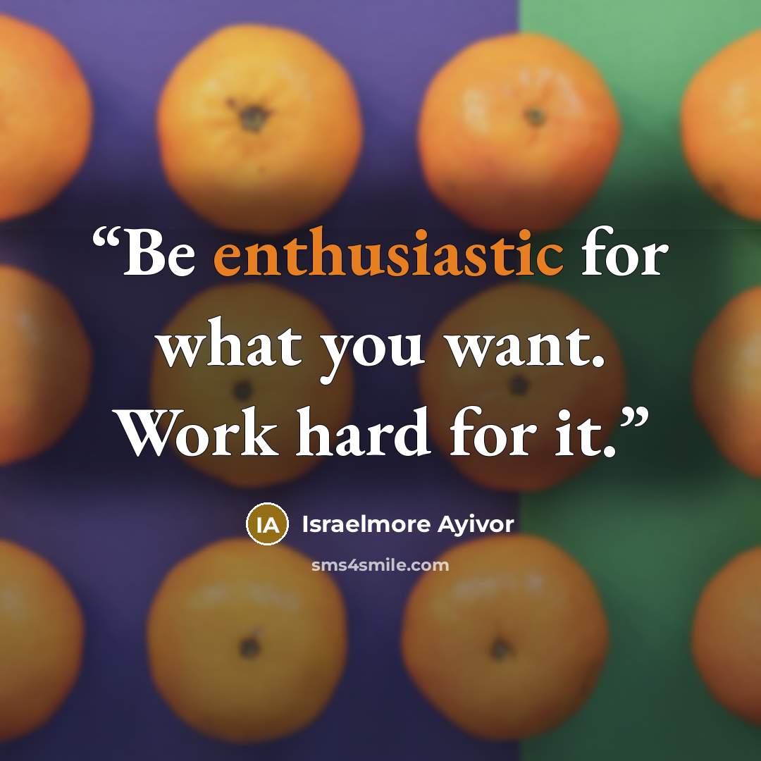 “Be enthusiastic for what you want. Work hard for it.” quote by Israelmore Ayivor