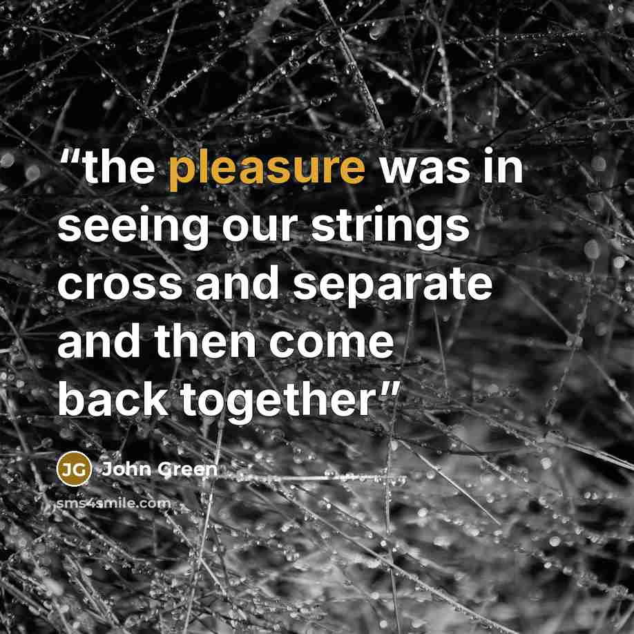 “the pleasure was in seeing our strings cross and separate and then come back together” quote by John Green