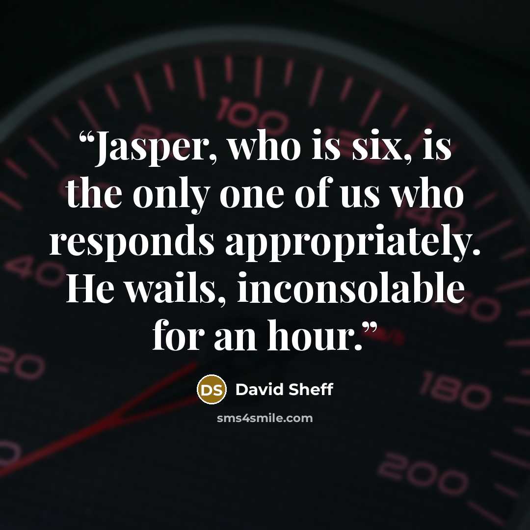 “Jasper, who is six, is the only one of us who responds appropriately. He wails, inconsolable for an hour.” quote by david sheff