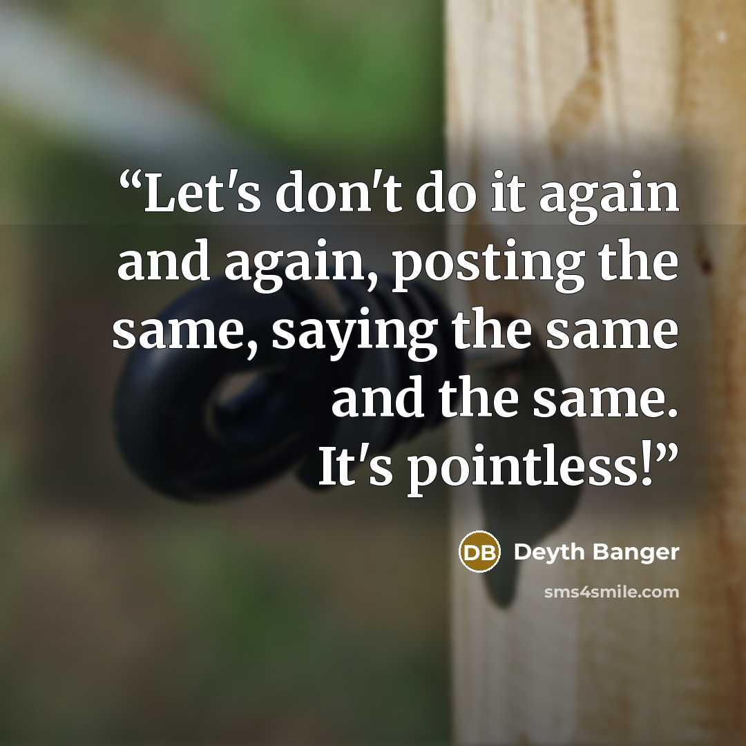 “Let's don't do it again and again, posting the same, saying the same and the same. It's pointless!” quote by Deyth Banger