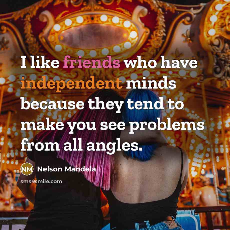 “I like friends who have independent minds because they tend to make you see problems from all angles.” quote by Nelson Mandela
