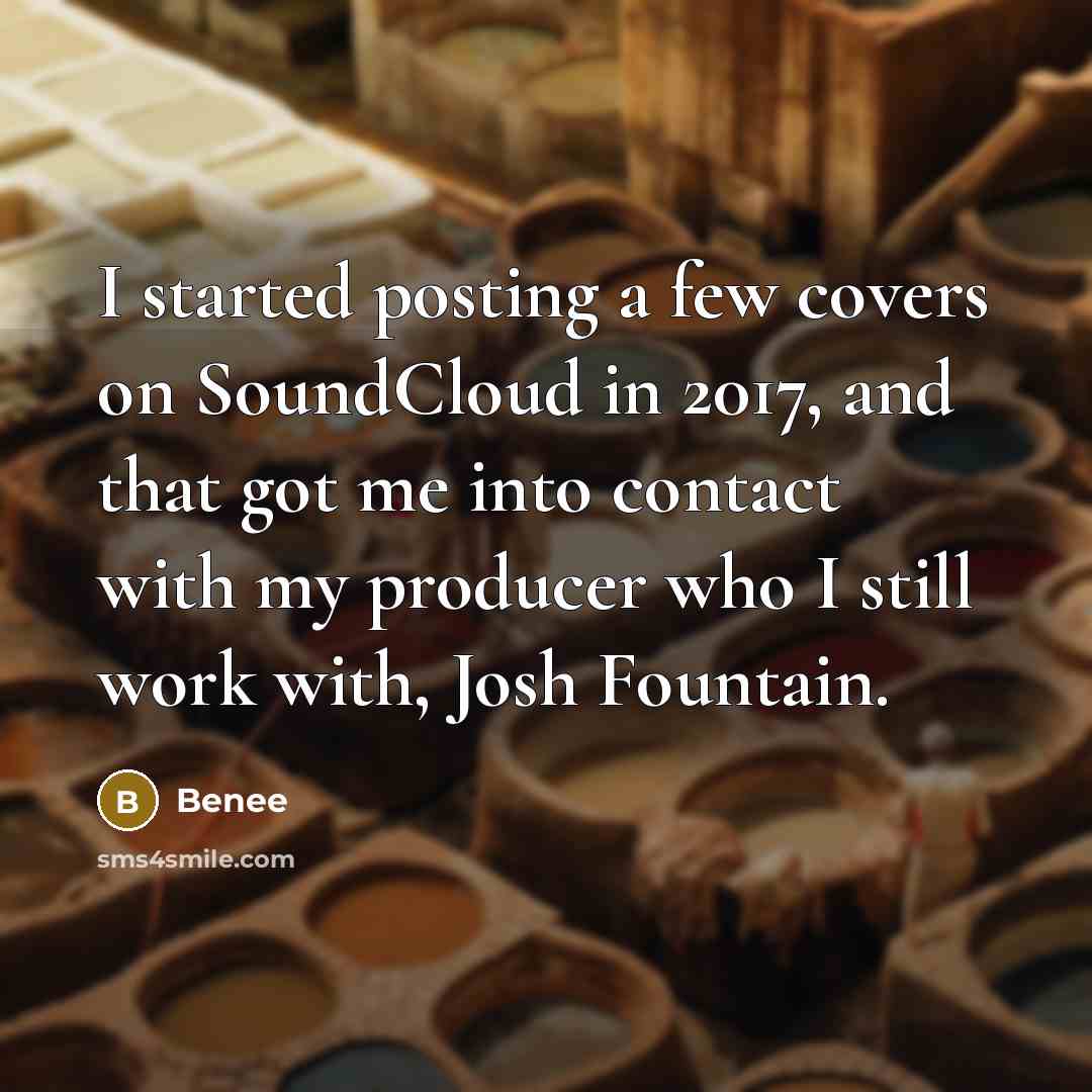 “I started posting a few covers on SoundCloud in 2017, and that got me into contact with my producer who I still work with, Josh Fountain.” quote by Benee