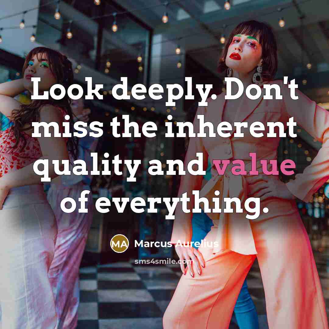 “Look deeply. Don't miss the inherent quality and value of everything.” quote by Marcus Aurelius