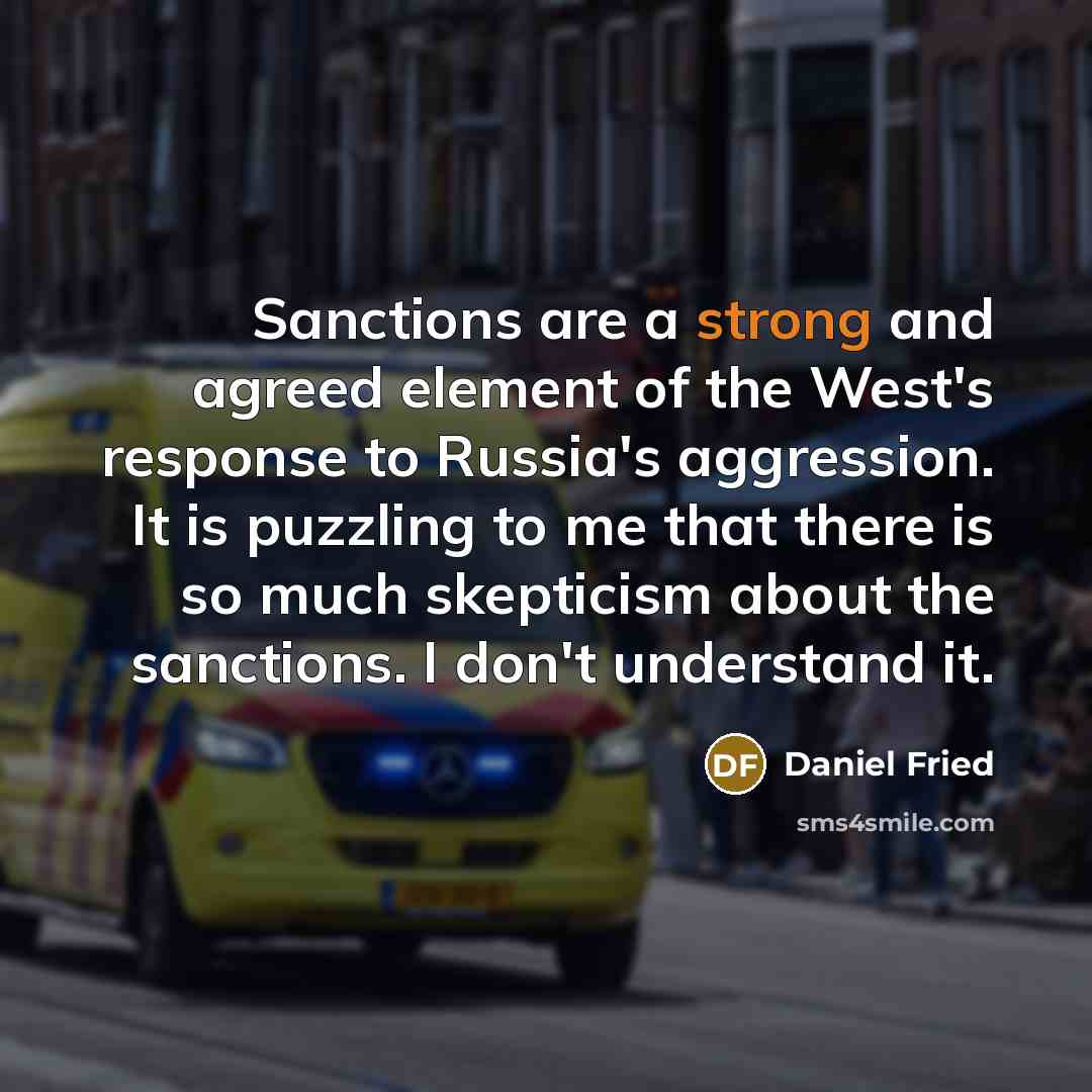 “Sanctions are a strong and agreed element of the West's response to Russia's aggression. It is puzzling to me that there is so much skepticism about the sanctions. I don't understand it.” quote by Daniel Fried