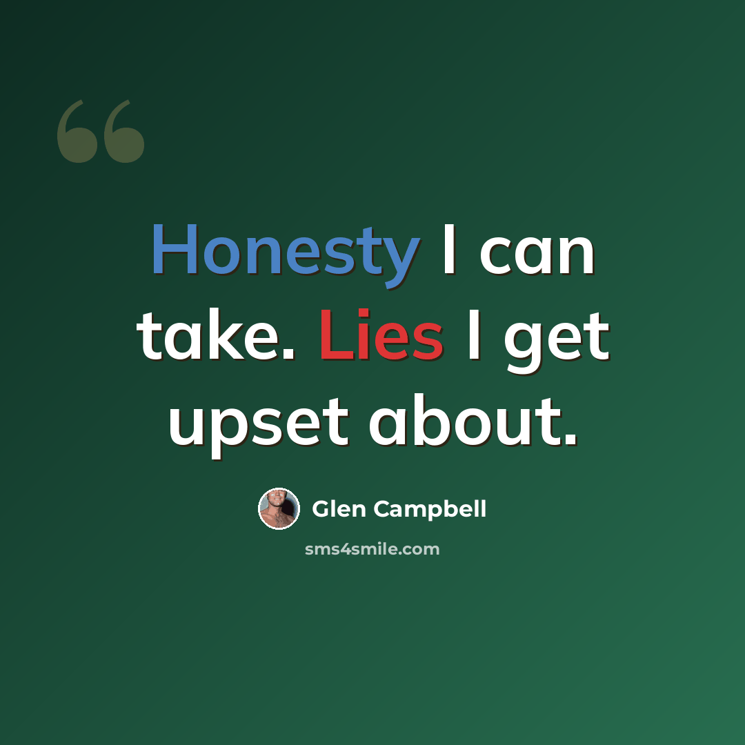 “Honesty I can take. Lies I get upset about.” quote by Glen Campbell