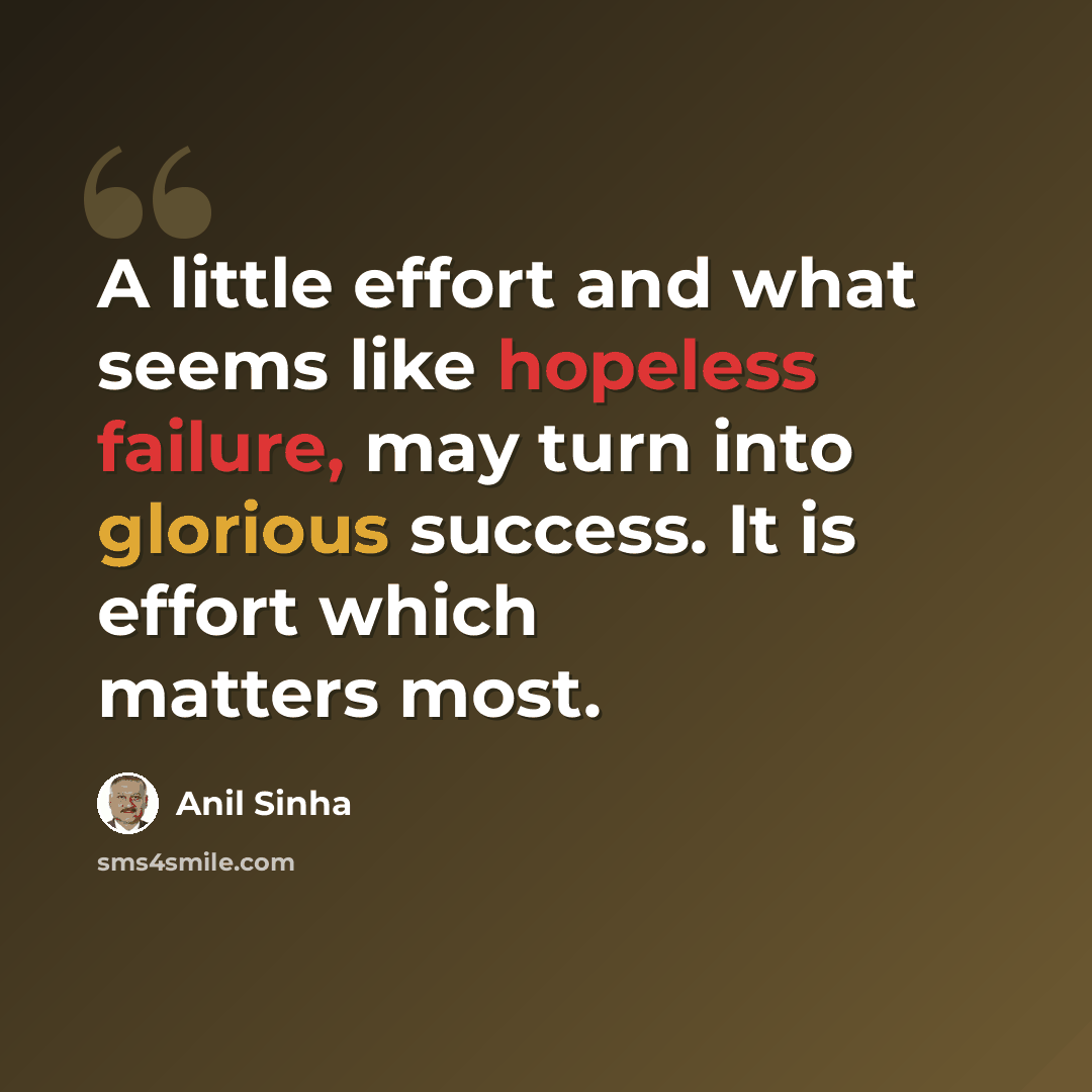 “A little effort and what seems like hopeless failure, may turn into glorious success. It is effort which matters most.” quote by Anil Sinha
