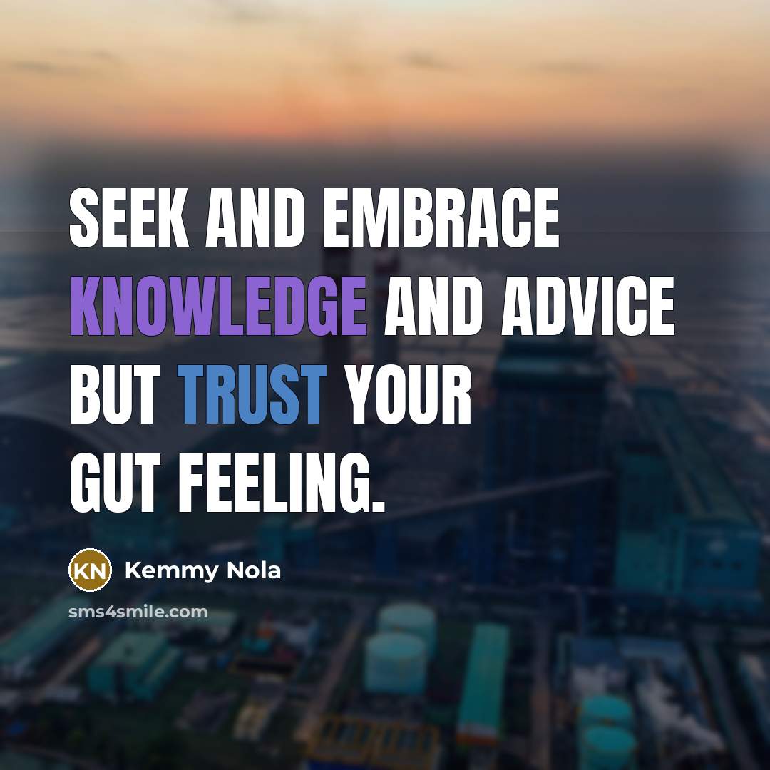 “Seek and embrace knowledge and advice but trust your gut feeling.” quote by Kemmy Nola