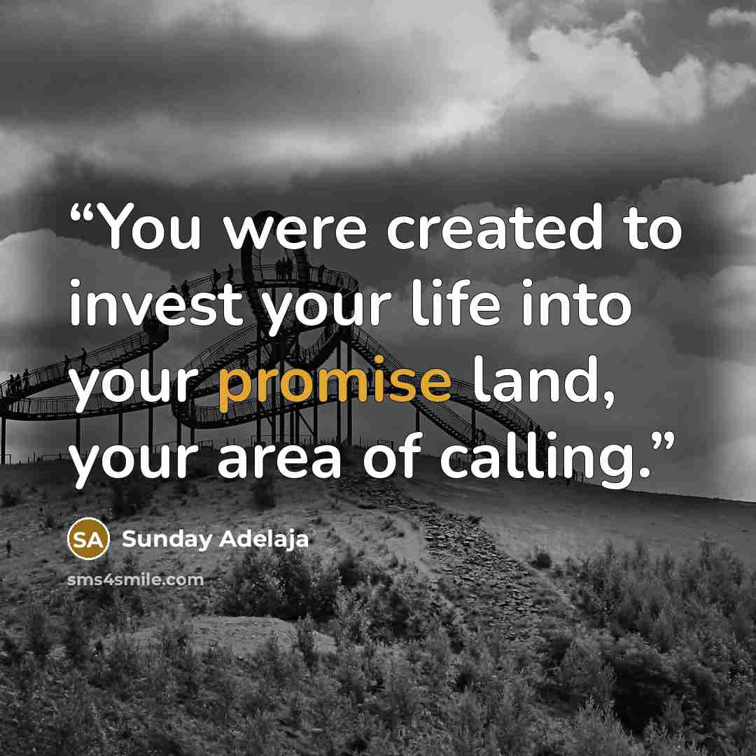 “You were created to invest your life into your promise land, your area of calling.” quote by Sunday Adelaja