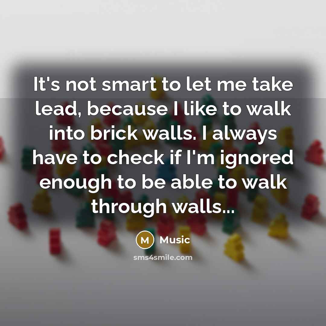 “It's not smart to let me take lead, because I like to walk into brick walls. I always have to check if I'm ignored enough to be able to walk through walls...” quote by Music