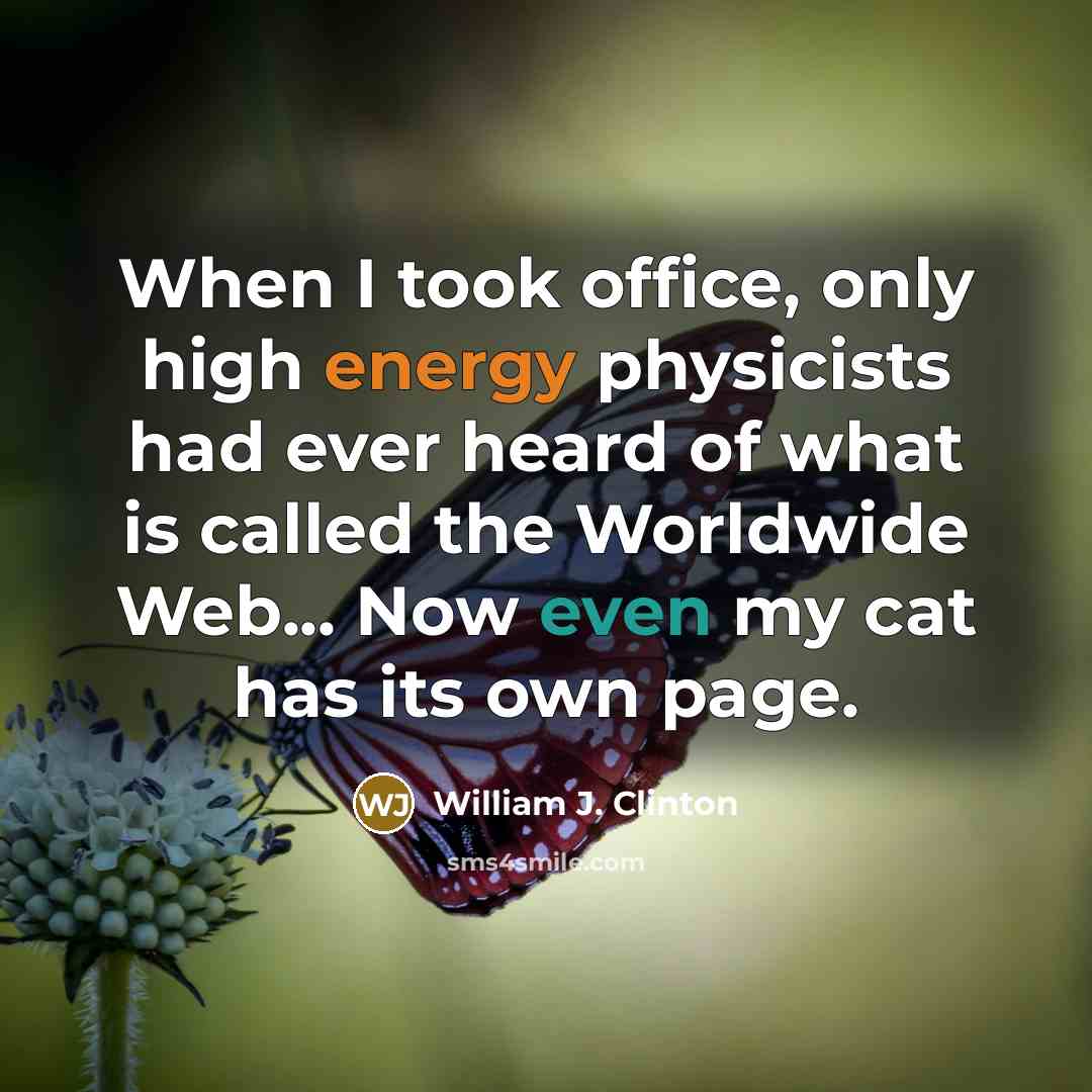 “When I took office, only high energy physicists had ever heard of what is called the Worldwide Web... Now even my cat has its own page.” quote by William J. Clinton
