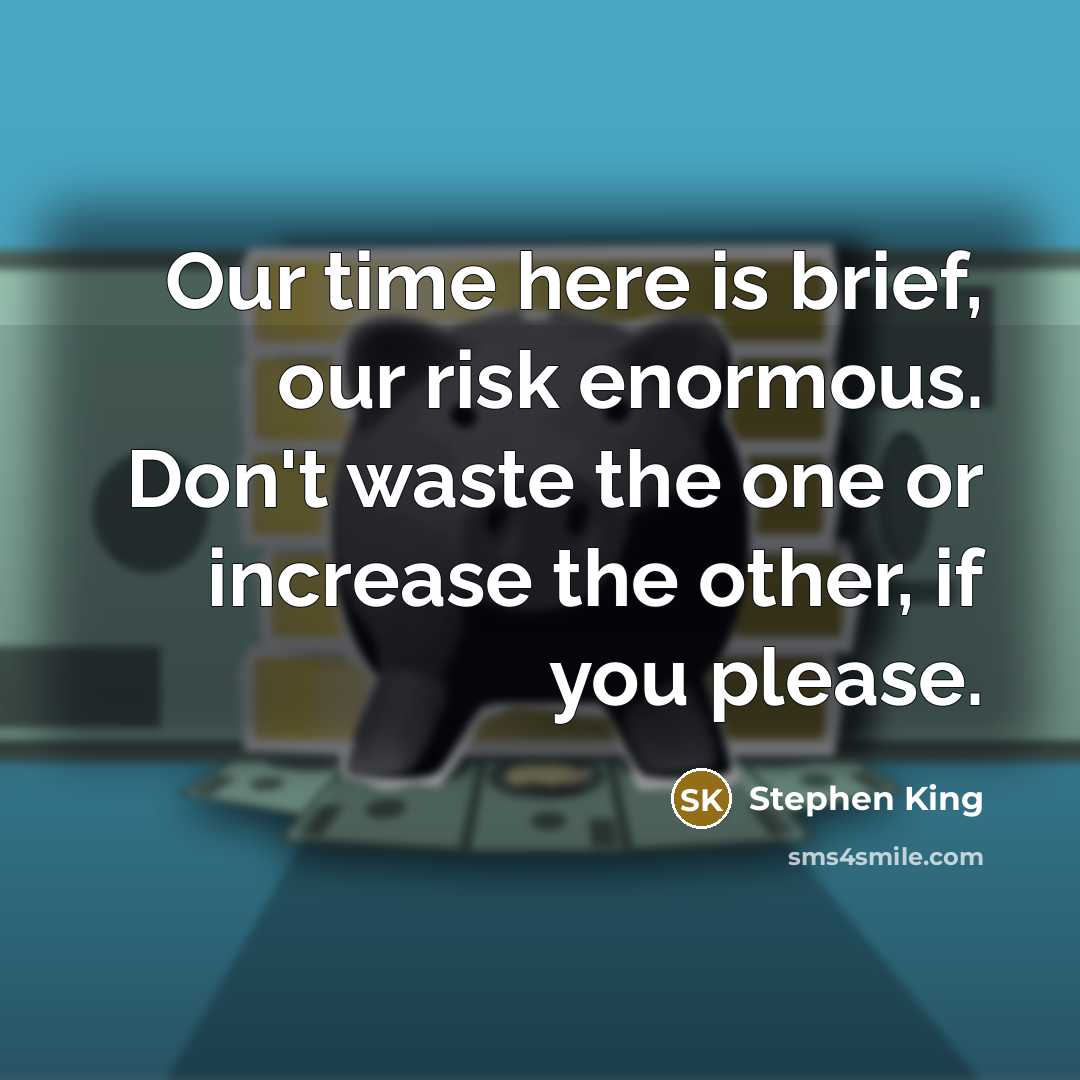 “Our time here is brief, our risk enormous. Don't waste the one or increase the other, if you please.” quote by Stephen King