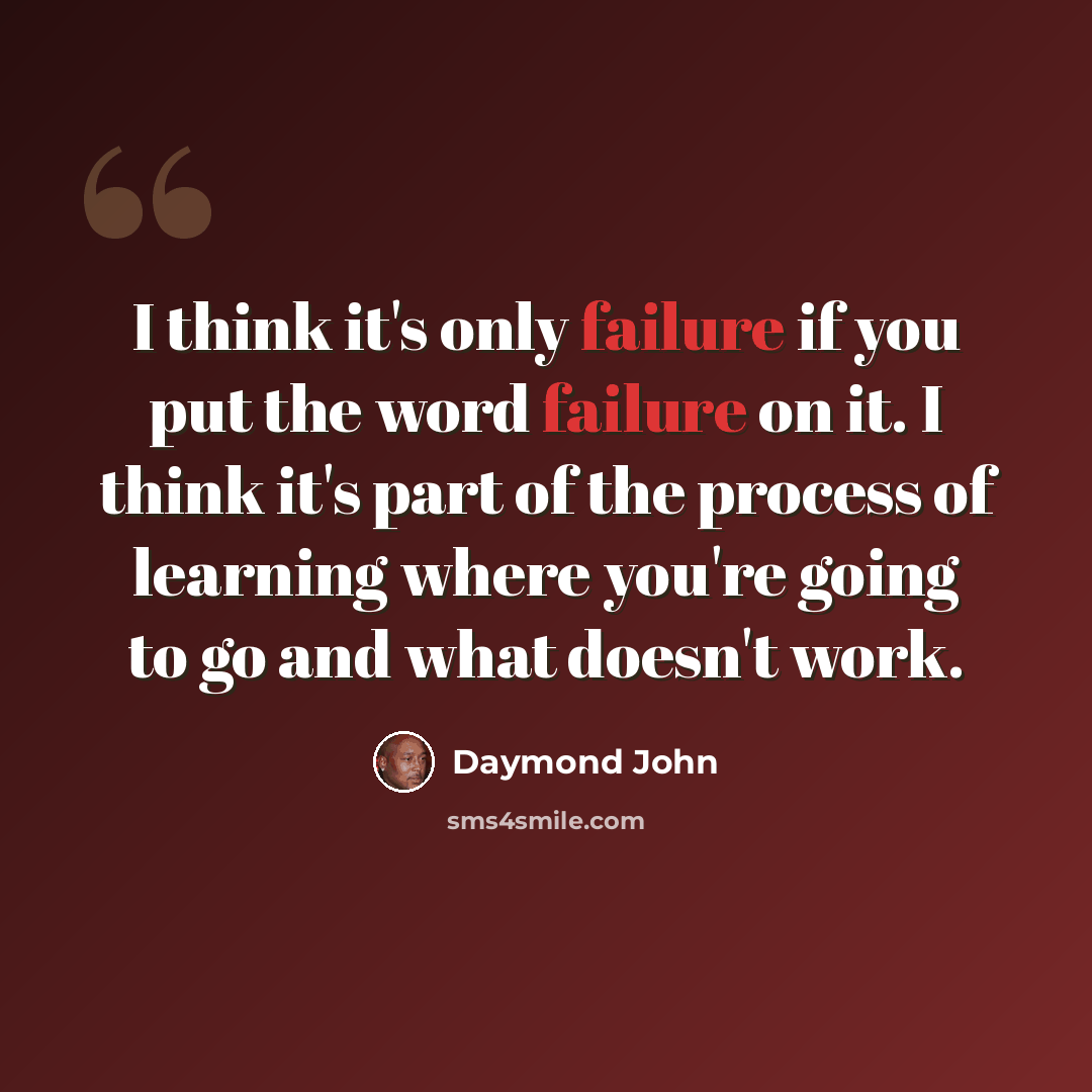 “I think it's only failure if you put the word failure on it. I think it's part of the process of learning where you're going to go and what doesn't work.” quote by Daymond John
