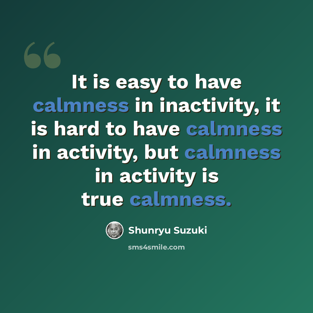 “It is easy to have calmness in inactivity, it is hard to have calmness in activity, but calmness in activity is true calmness.” quote by Shunryu Suzuki