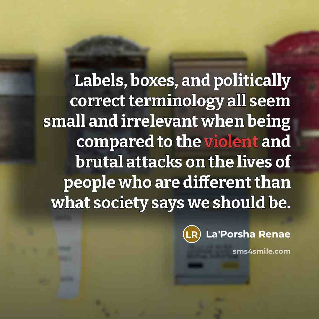 “Labels, boxes, and politically correct terminology all seem small and irrelevant when being compared to the violent and brutal attacks on the lives of people who are different than what society says we should be.” quote by La'Porsha Renae