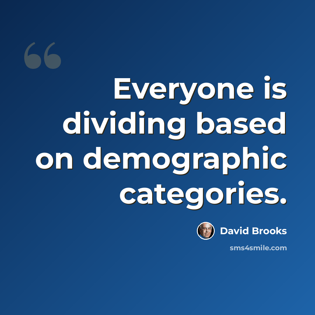 “Everyone is dividing based on demographic categories.” quote by David Brooks