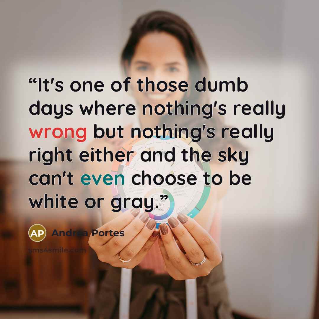 “It's one of those dumb days where nothing's really wrong but nothing's really right either and the sky can't even choose to be white or gray.” quote by Andrea Portes