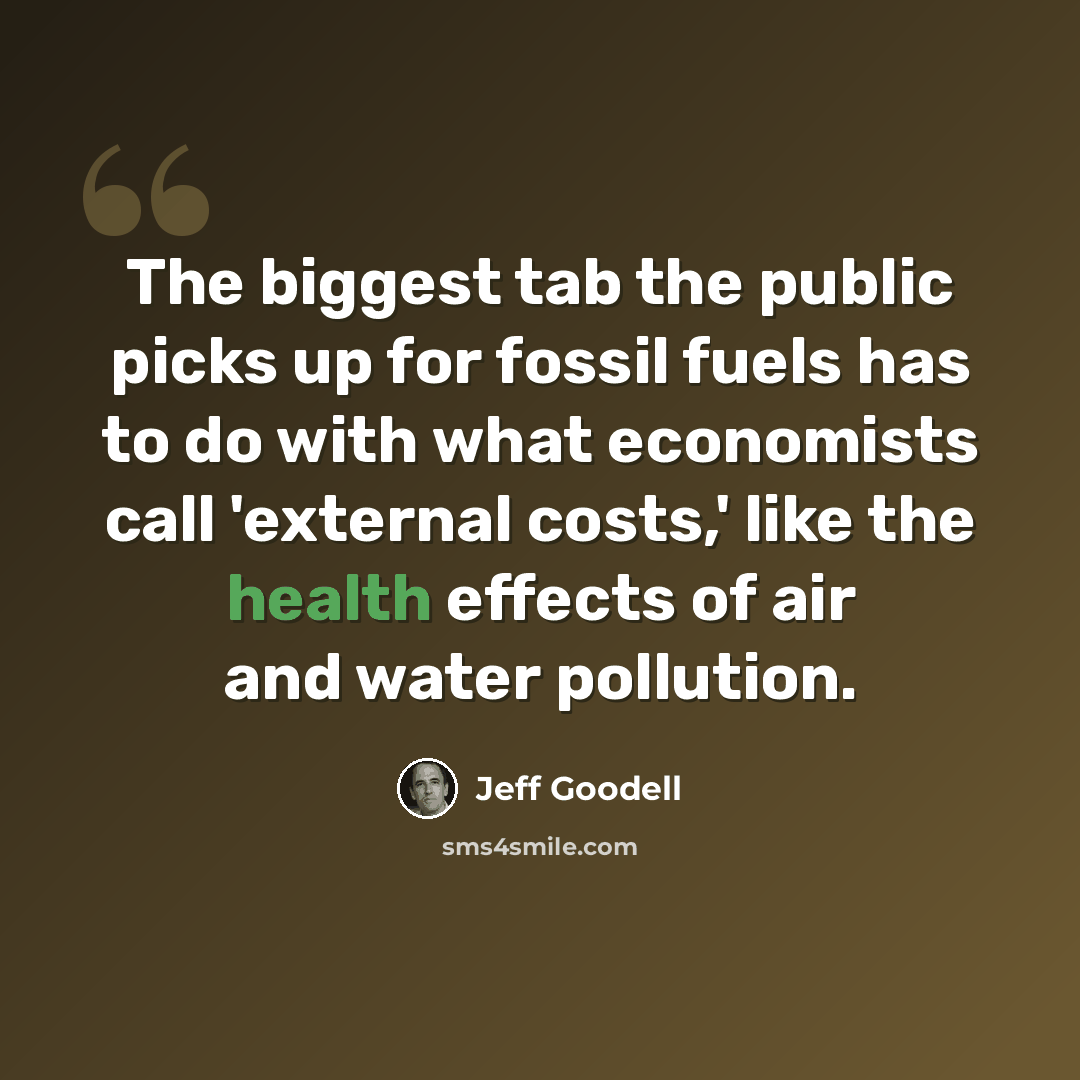 “The biggest tab the public picks up for fossil fuels has to do with what economists call 'external costs,' like the health effects of air and water pollution.” quote by Jeff Goodell