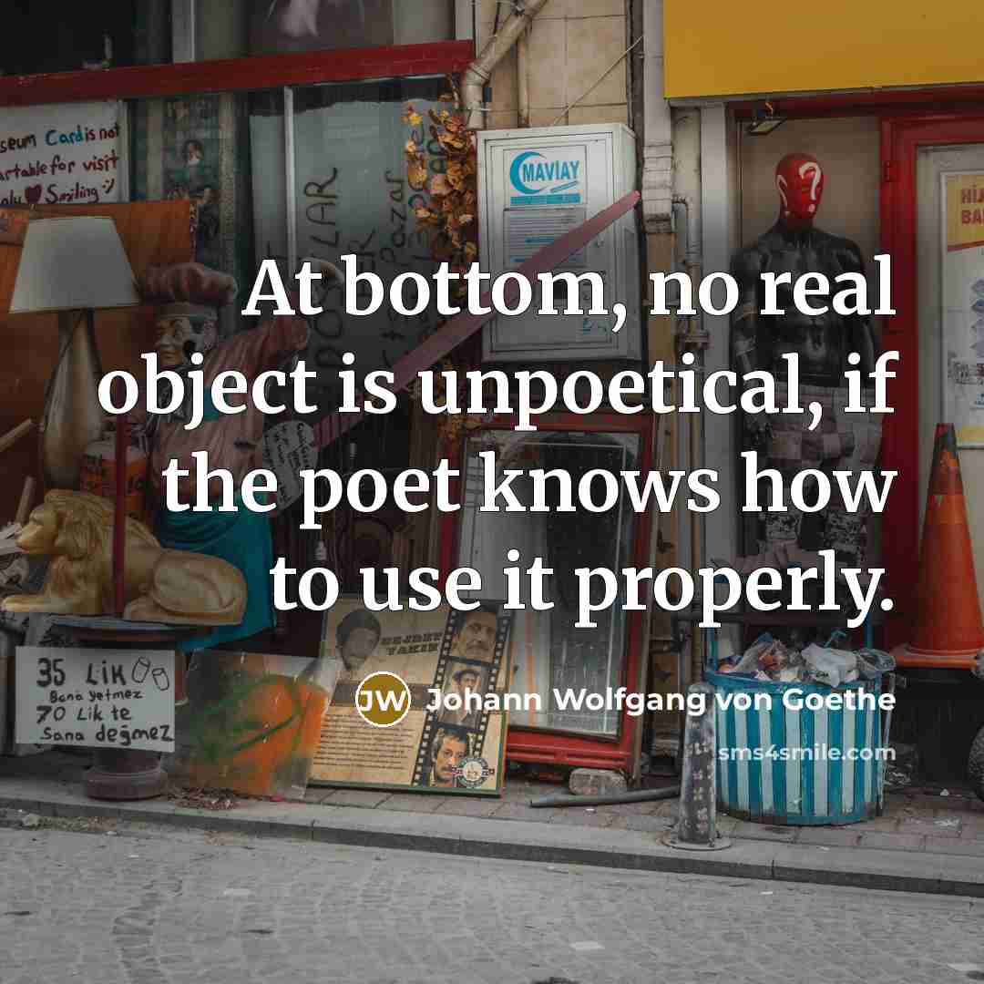 “At bottom, no real object is unpoetical, if the poet knows how to use it properly.” quote by Johann Wolfgang von Goethe