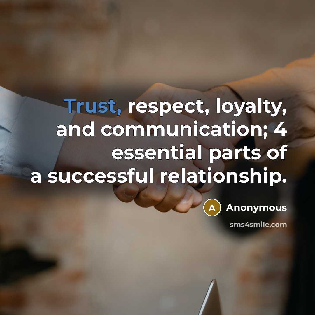 “Trust, respect, loyalty, and communication; 4 essential parts of a successful relationship.” quote by Anonymous