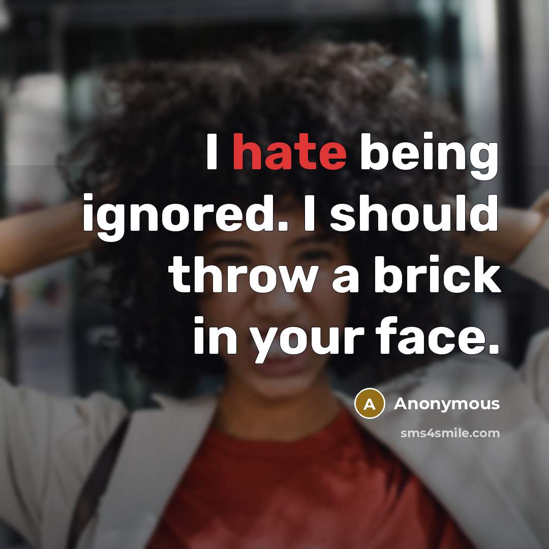 “I hate being ignored. I should throw a brick in your face.” quote by Anonymous