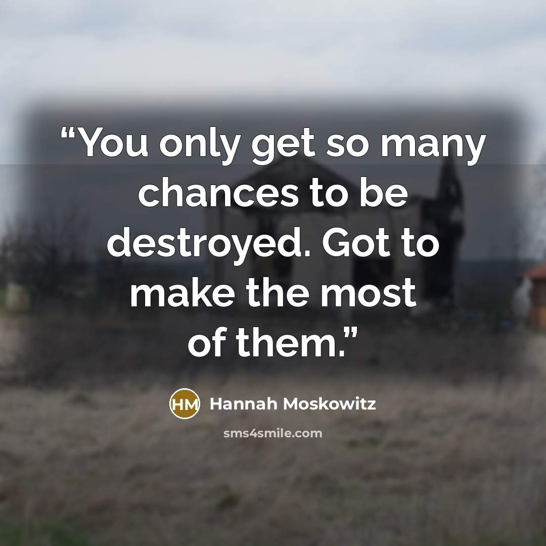 “You only get so many chances to be destroyed. Got to make the most of them.” quote by Hannah Moskowitz