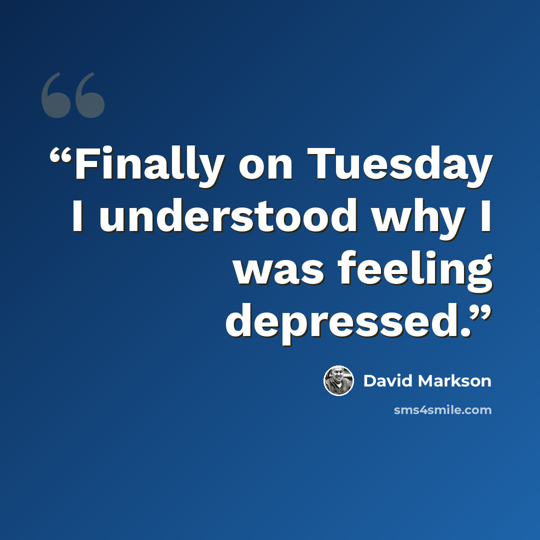 “Finally on Tuesday I understood why I was feeling depressed.” quote by David Markson