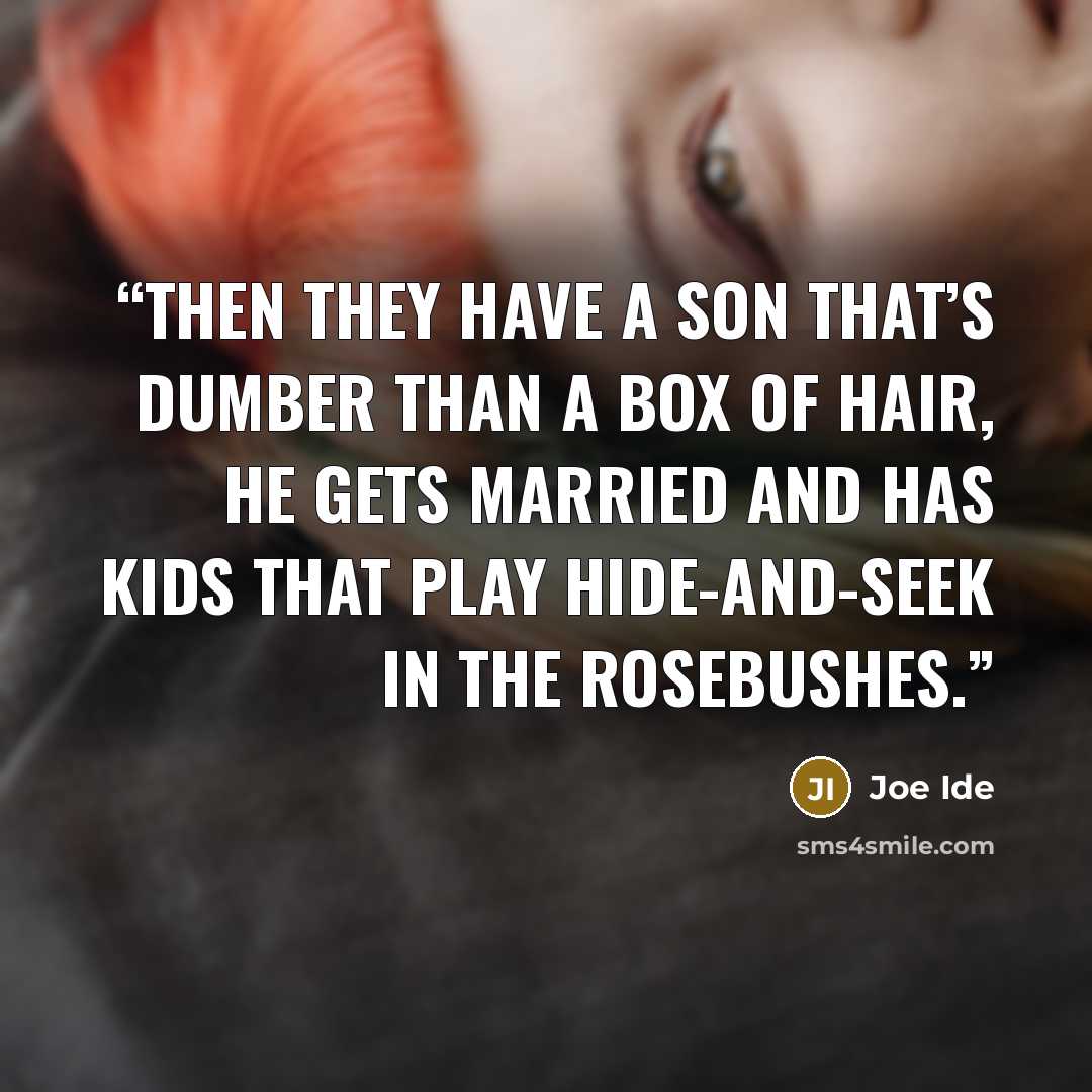 “Then they have a son that’s dumber than a box of hair, he gets married and has kids that play hide-and-seek in the rosebushes.” quote by Joe Ide