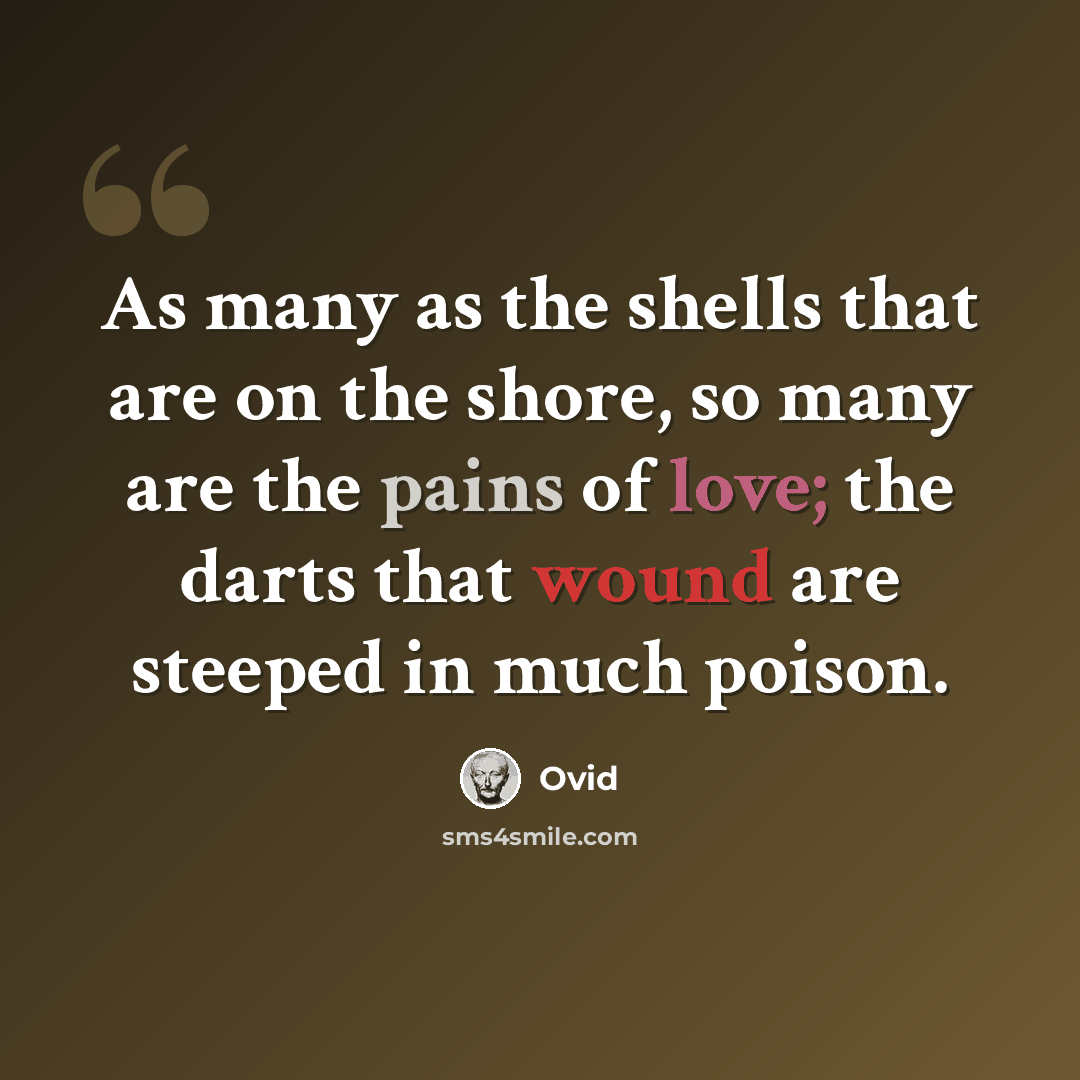“As many as the shells that are on the shore, so many are the pains of love; the darts that wound are steeped in much poison.” quote by Ovid