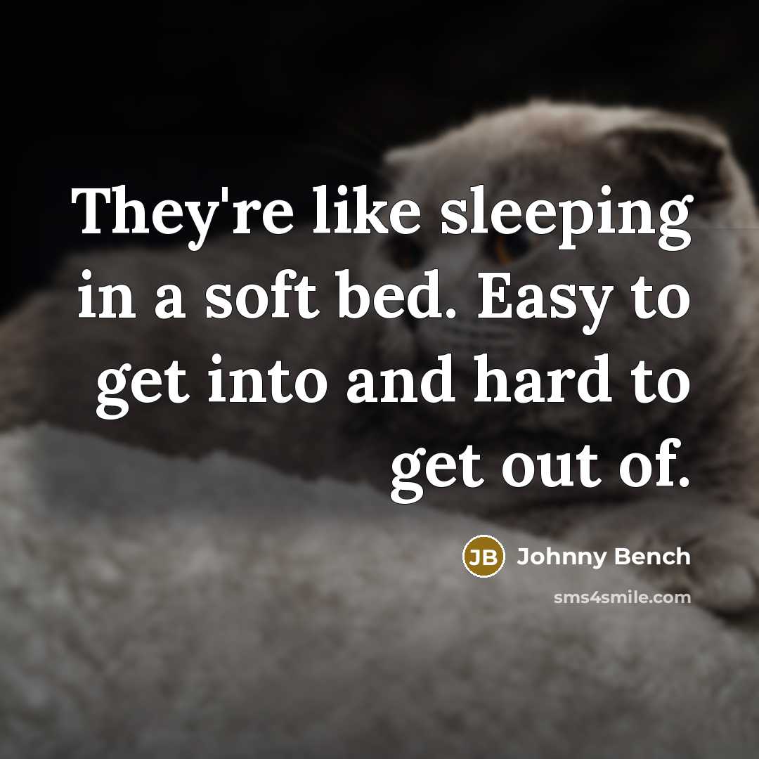 “They're like sleeping in a soft bed. Easy to get into and hard to get out of.” quote by Johnny Bench