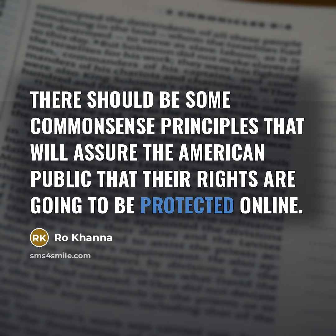 “There should be some commonsense principles that will assure the American public that their rights are going to be protected online.” quote by Ro Khanna