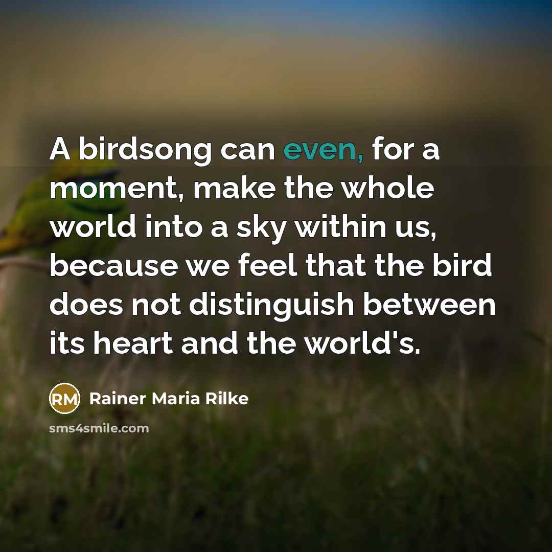 “A birdsong can even, for a moment, make the whole world into a sky within us, because we feel that the bird does not distinguish between its heart and the world's.” quote by Rainer Maria Rilke