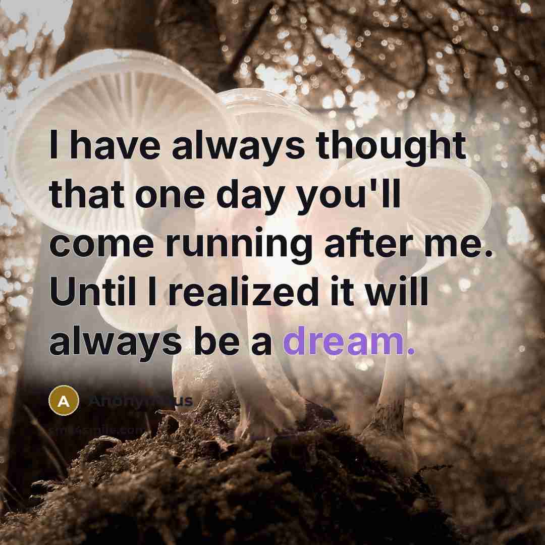 “I have always thought that one day you'll come running after me. Until I realized it will always be a dream.” quote by Anonymous