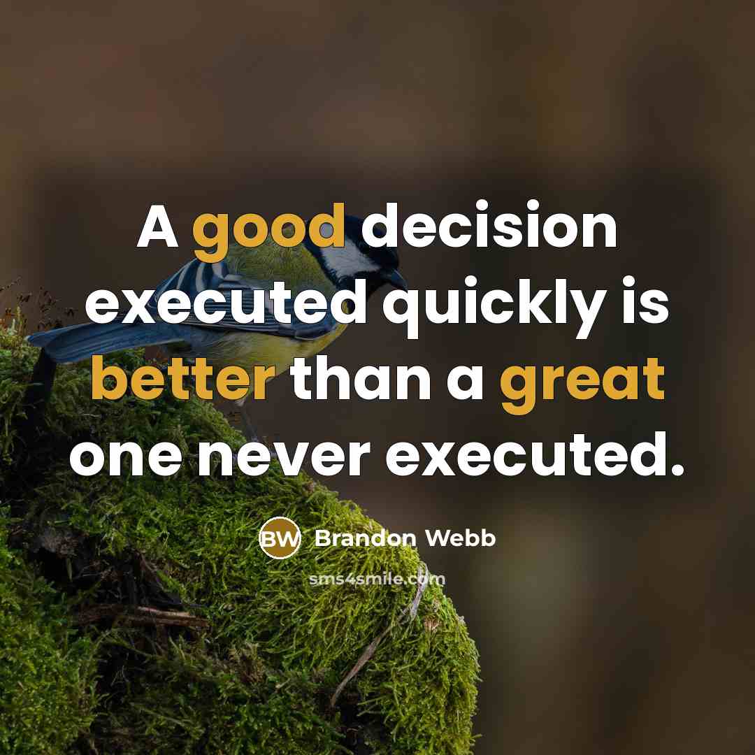 “A good decision executed quickly is better than a great one never executed.” quote by Brandon Webb