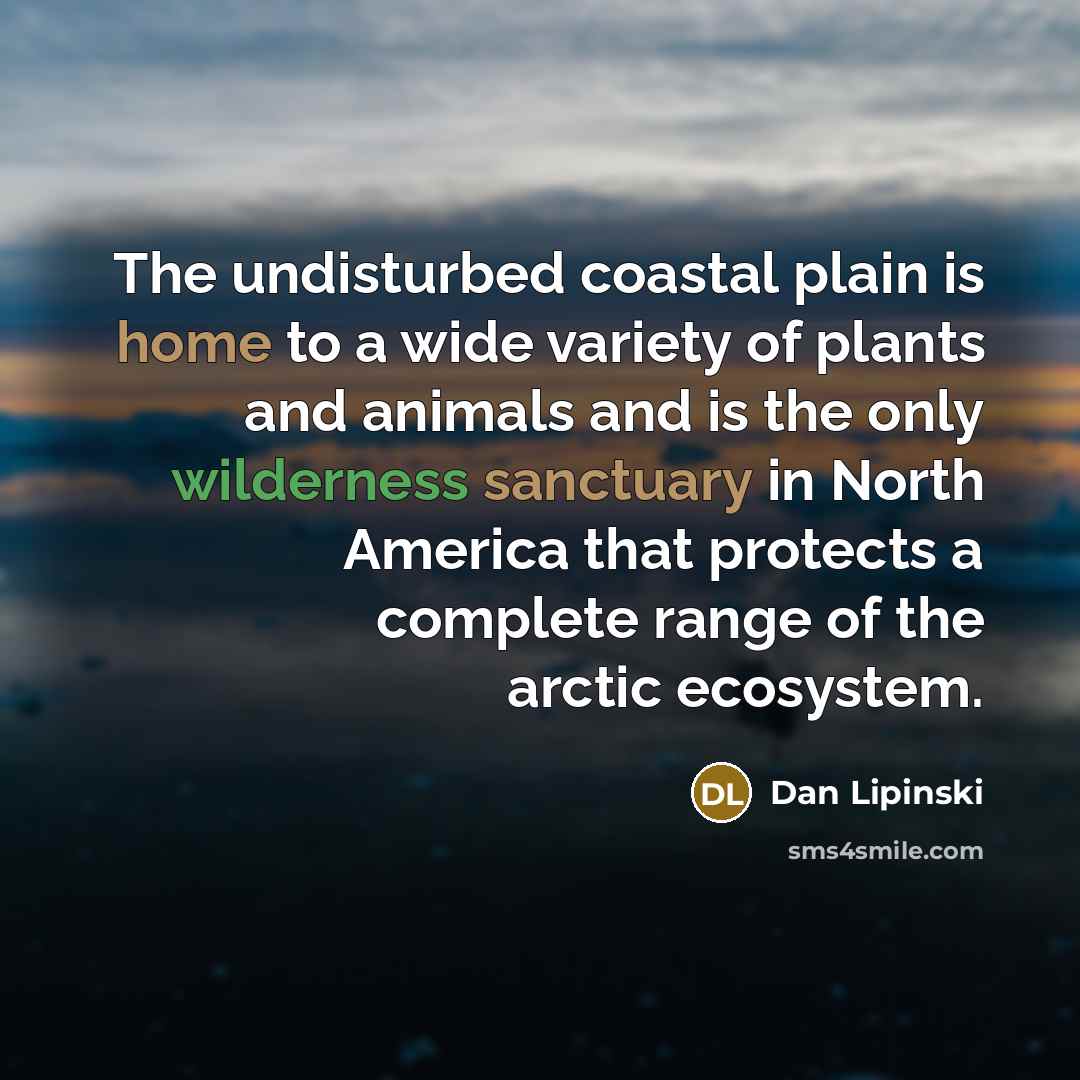 “The undisturbed coastal plain is home to a wide variety of plants and animals and is the only wilderness sanctuary in North America that protects a complete range of the arctic ecosystem.” quote by Dan Lipinski