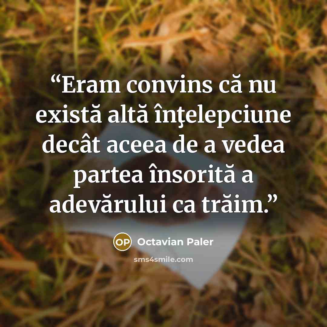 “Eram convins că nu există altă înţelepciune decât aceea de a vedea partea însorită a adevărului ca trăim.” quote by Octavian Paler