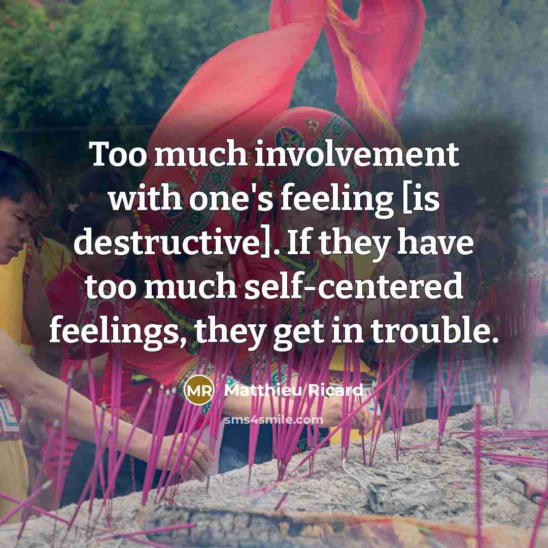 “Too much involvement with one's feeling [is destructive]. If they have too much self-centered feelings, they get in trouble.” quote by Matthieu Ricard